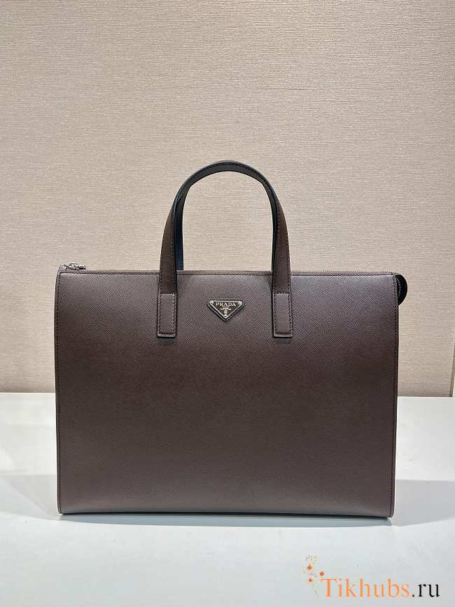 Prada Saffiano Leather Tote Coffee 40x30x9cm - 1