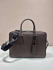 Prada Saffiano Leather Briefcase Coffee 38x28x6.5cm - 1