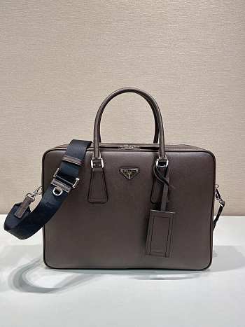 Prada Saffiano Leather Briefcase Coffee 38x28x6.5cm