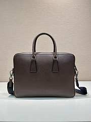 Prada Saffiano Leather Briefcase Coffee 38x28x6.5cm - 5