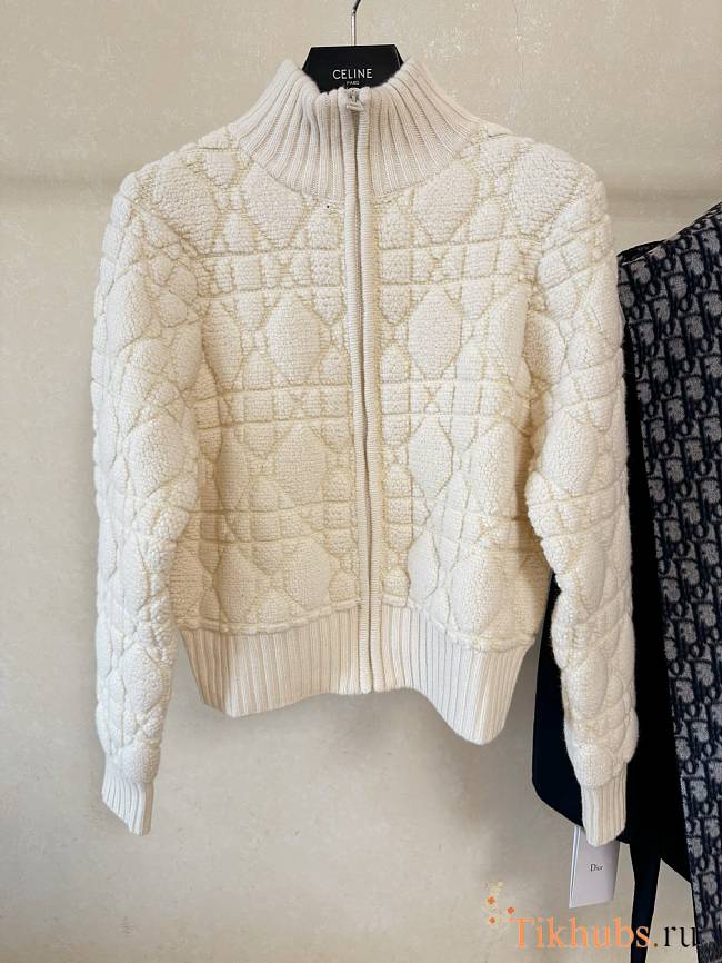 Dior Macrocannage Zipped Cardigan White - 1