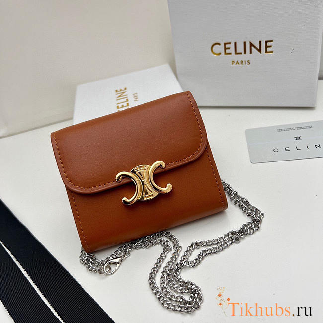 Celine Flap Wallet Triomphe Smooth Lambskin Tan 11x10x5cm - 1