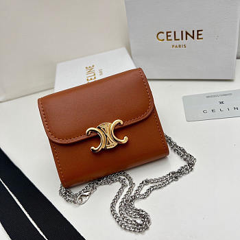 Celine Flap Wallet Triomphe Smooth Lambskin Tan 11x10x5cm