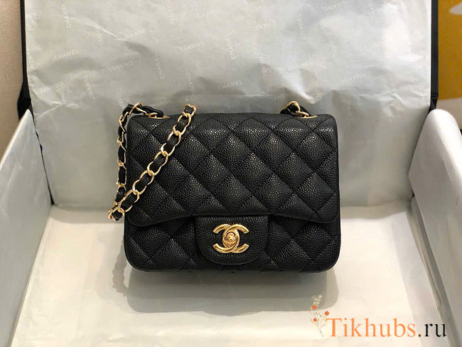 Chanel Caviar Leather Flap Bag black gold 17cm - 1