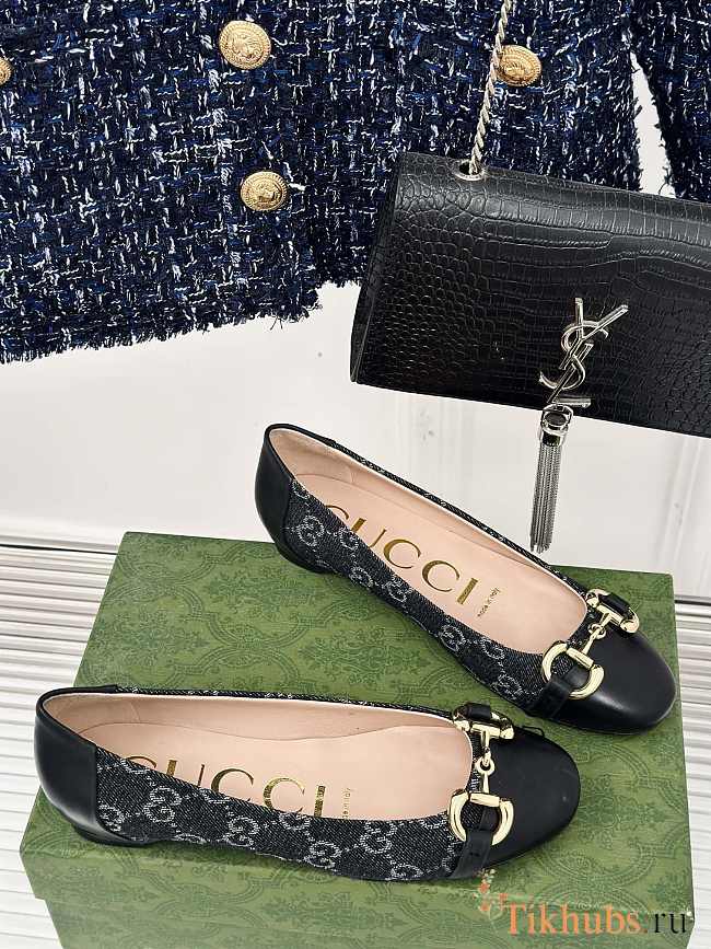 Gucci Ballerina Black Denim Flat - 1