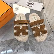 Hermès Chypre Sandals Shearling Brown Suede - 1