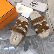 Hermès Chypre Sandals Shearling Brown Suede - 2