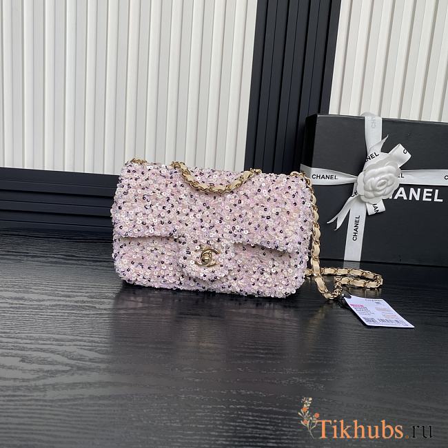 Chanel Evening Bag Sequins Gold White & Silver 20cm - 1