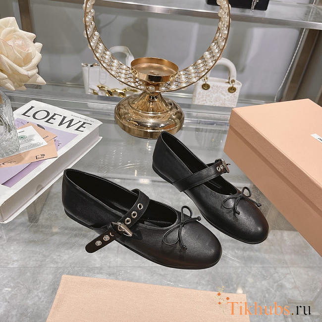 Miu Miu Leather Mary Jane Ballerina Flats Black - 1