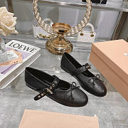 Miu Miu Leather Mary Jane Ballerina Flats Black - 1