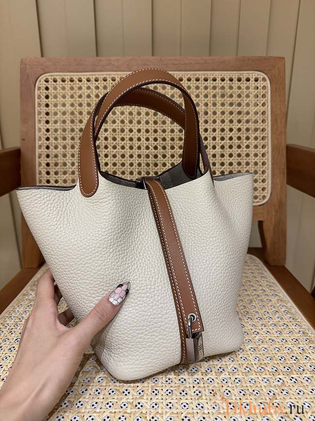 Hermes Picotin 18 White Brown Bag 18x13x9cm - 1