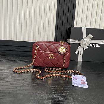 Chanel Mini Camera Case Lambskin Gold Burgundy 18x12x7cm