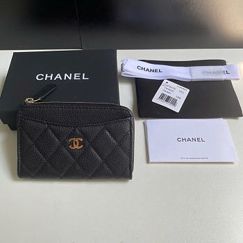 Chanel Card Holder Black Caviar Gold 12x7.5x2.5cm