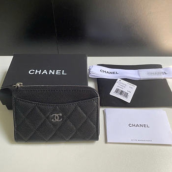 Chanel Card Holder Black Caviar Silver 12x7.5x2.5cm