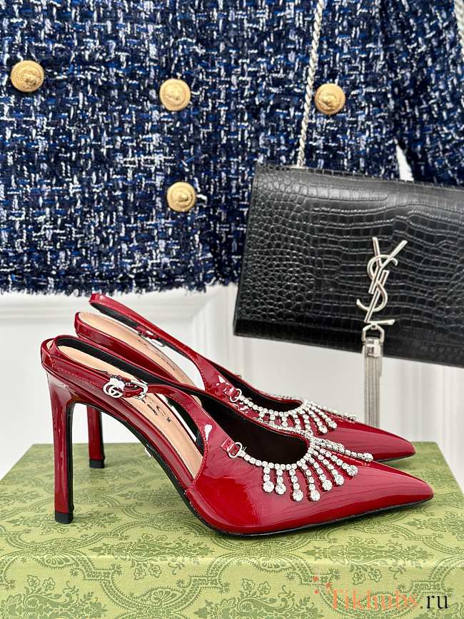 Gucci Women's Pump With Crystal Chain Red 10cm - 1