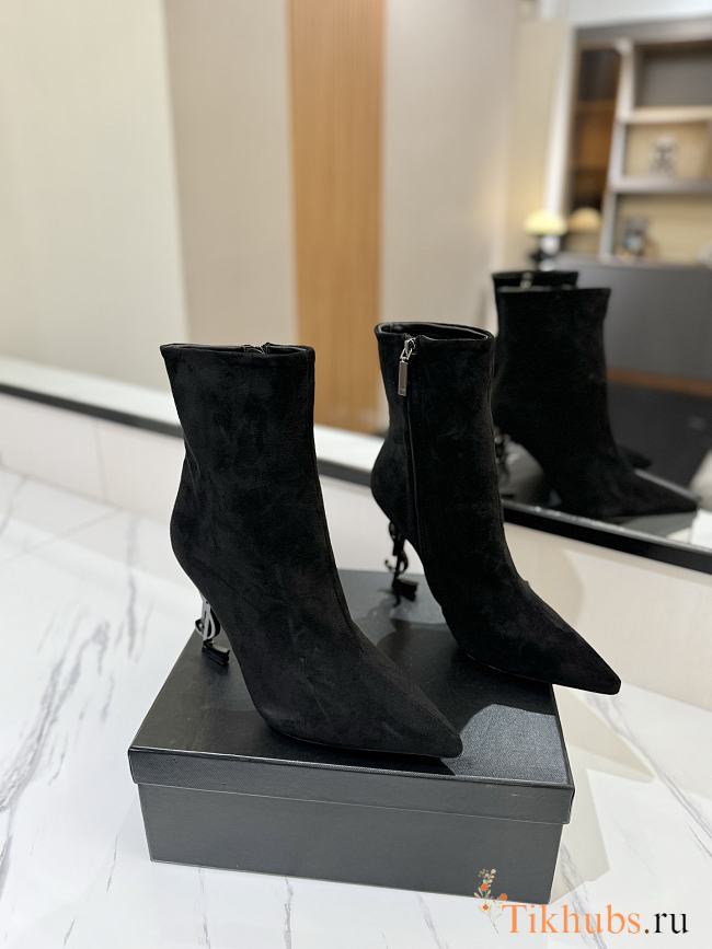 YSL Opyum Black Suede Boots 10cm - 1