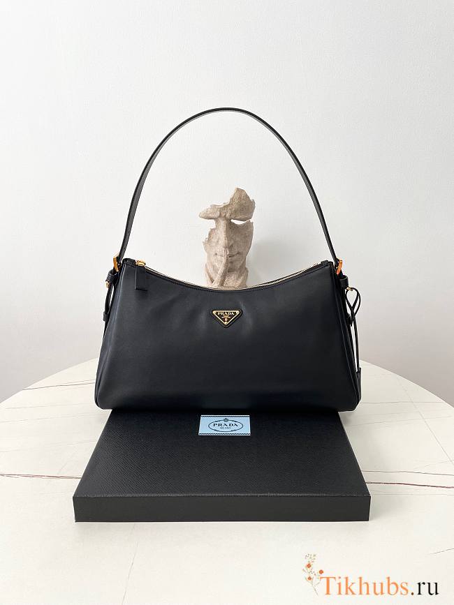 Prada Aimee Large Leather Shoulder Bag Black 39x23x12cm - 1