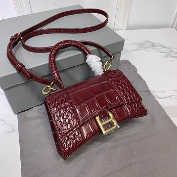 Balenciaga Hourglass Crocodile Wine Gold 19x8x21cm