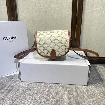 Celine Medium Folco Bag Triomphe Canvas Calfskin White 18.5x17x7cm