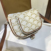 Celine Medium Folco Bag Triomphe Canvas Calfskin White 18.5x17x7cm - 6