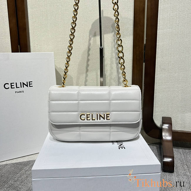 Celine Chain Shoulder Bag Matelasse White Gold 24x15x5cm - 1