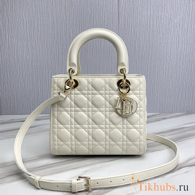 Dior Medium Lady Bag White Cannage Lambskin 24x20x11cm - 1