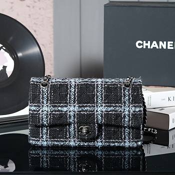 Chanel Flap Bag 11.12 Tweed Black Light Blue 25cm