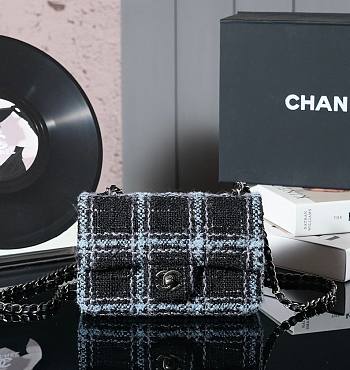 Chanel Flap Bag 11.12 Tweed Black Light Blue 20cm