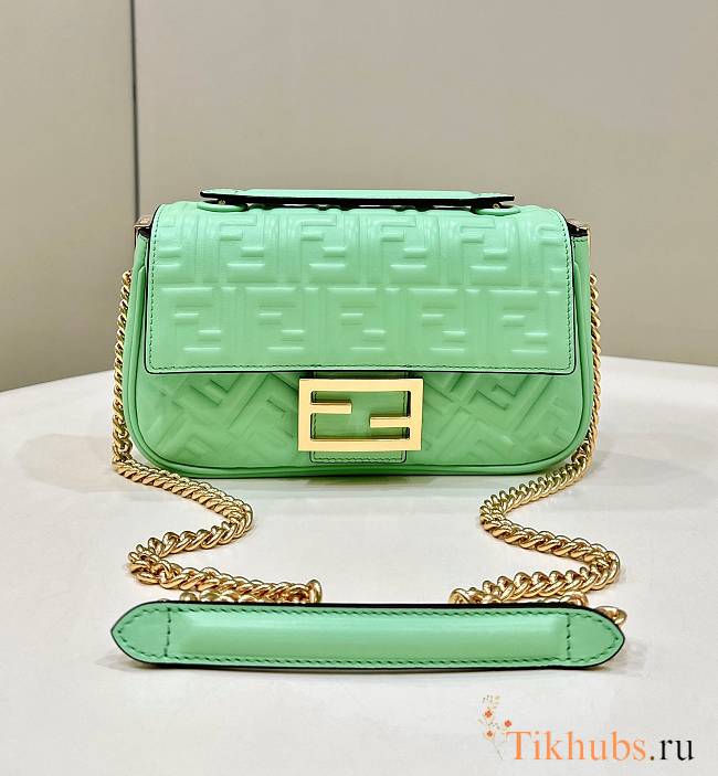 Fendi Baguette Chain Midi Green Leather Bag 24x14.5x7cm - 1