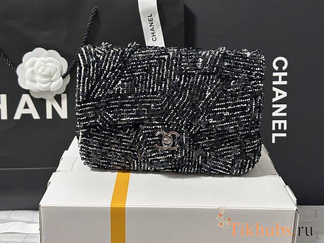 Chanel 24K Flap Bag Black Sequins 20cm - 1