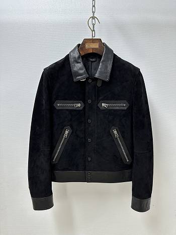 Tom Ford Leather Suede Bomber Jacket Black