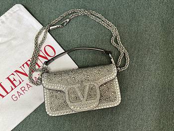 Valentino Garavani Small Locò Shoulder Bag Grey 19x10.5x5cm