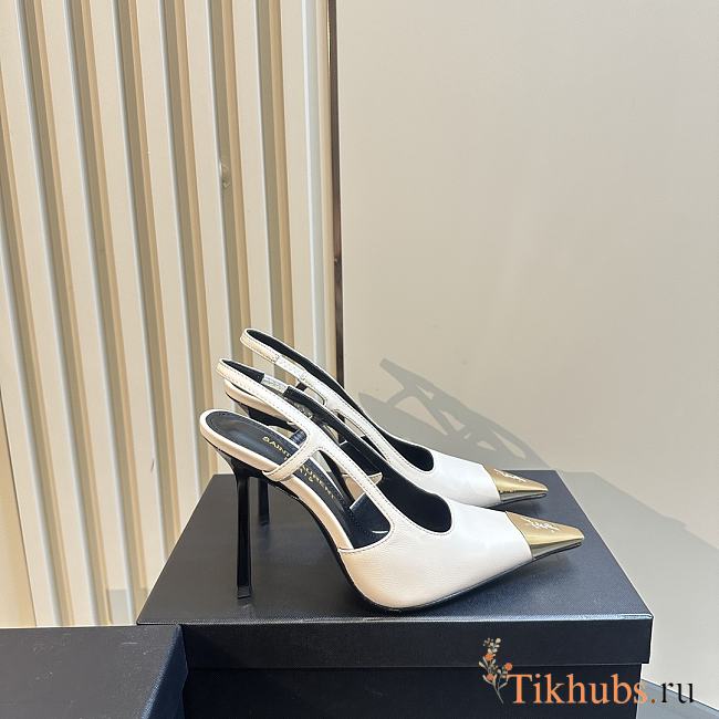 YSL Slingback White Sandal Heel 10cm - 1