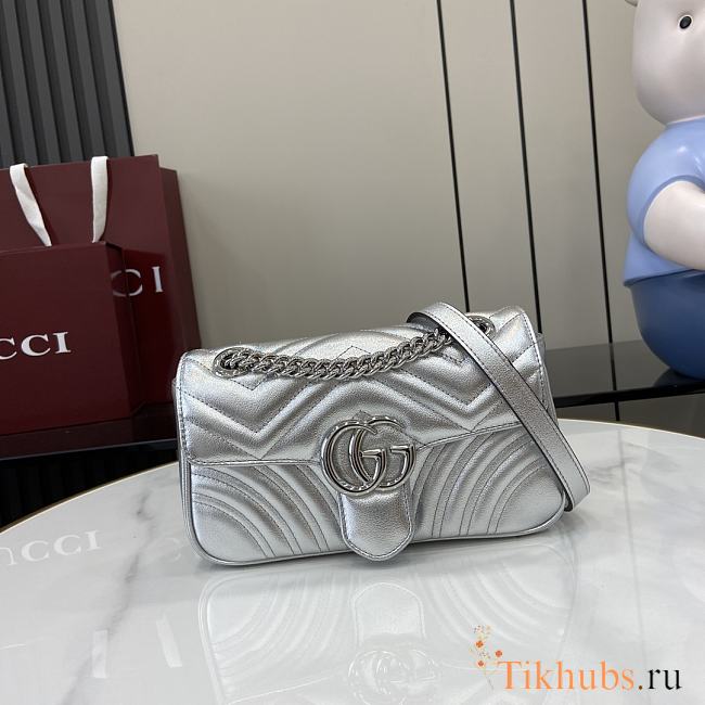 Gucci Mini Marmont Silver Shoulder Bag 23x14x6cm - 1