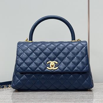 Chanel Coco Top Handle Bag Navy Blue Caviar Gold 29x18x12cm