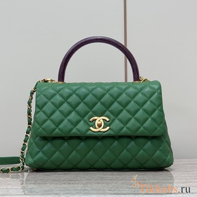 Chanel Coco Top Handle Bag Green Caviar Gold 29x18x12cm - 1