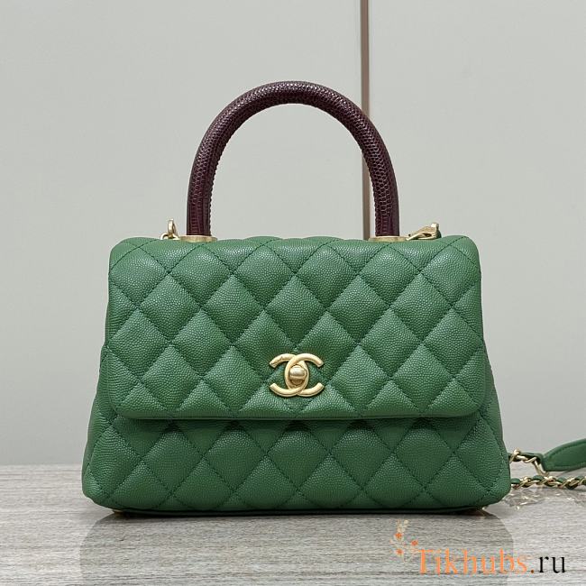 Chanel Coco Top Handle Bag Green Caviar Gold 24x14x10cm - 1