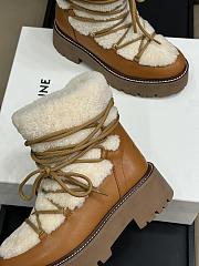 Celine Bulky Wool Cow Leather Lace-up Boots - 5