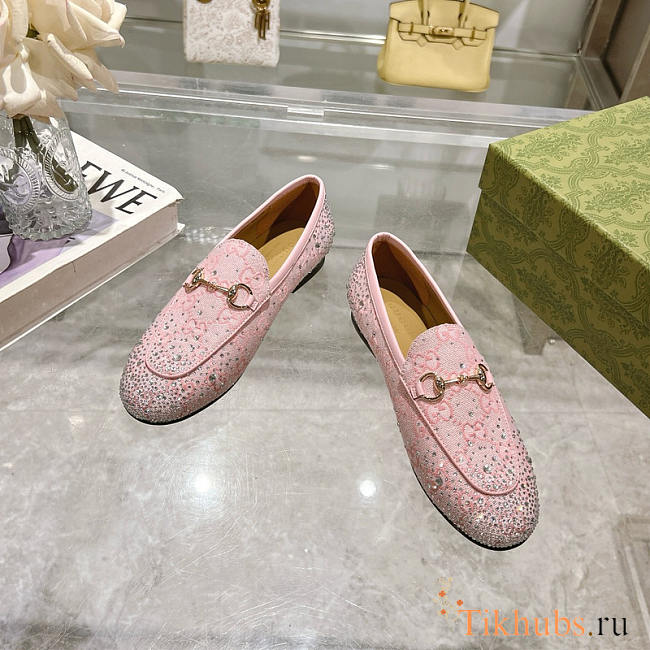 Gucci Horsebit GG Crystal Loafers Pink - 1