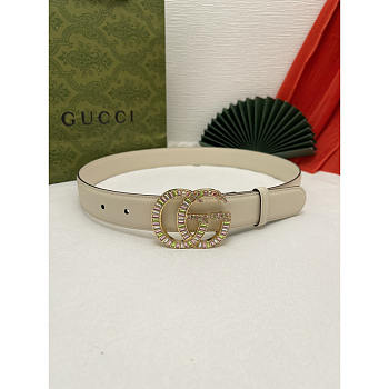 Gucci GG Marmont Belt With Cryatal Buckle White 3cm