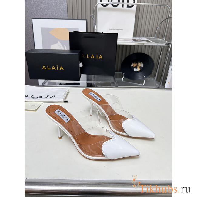 Alaia Patent Leather Le Couer Mules 90 White Brown - 1