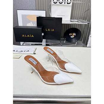 Alaia Patent Leather Le Couer Mules 90 White Brown