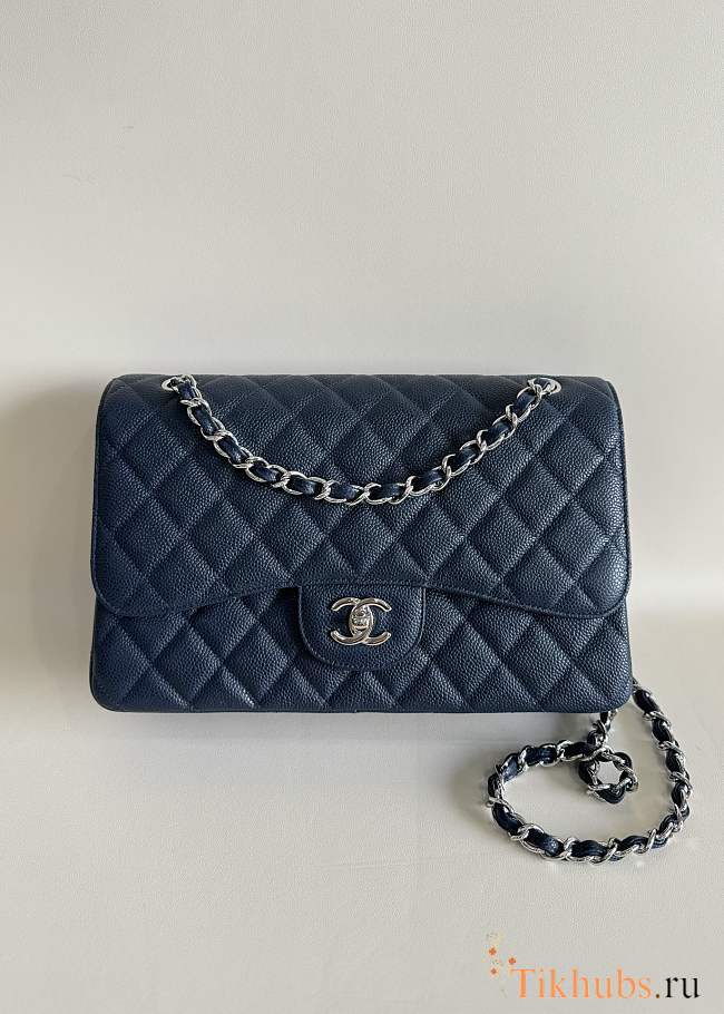 Chanel Jumbo Flap Bag Navy Blue Caviar Silver 30cm - 1