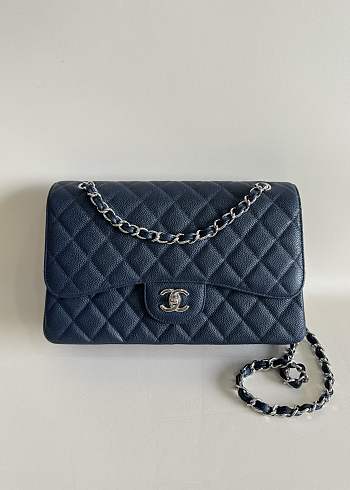 Chanel Jumbo Flap Bag Navy Blue Caviar Silver 30cm