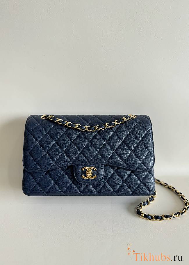 Chanel Jumbo Flap Bag Navy Blue Caviar Gold 30cm - 1