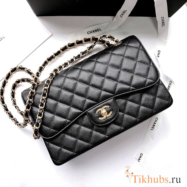 Chanel Jumbo Flap Bag Black Caviar Gold 30cm - 1