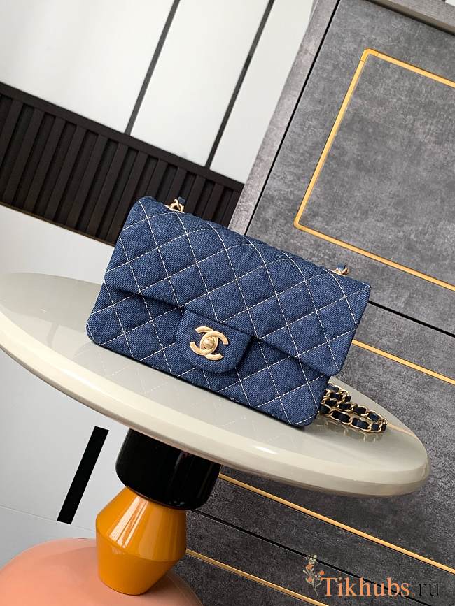 Chanel Small Flap Bag Blue Denim 20cm - 1