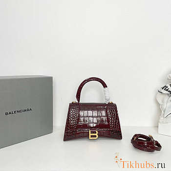 Balenciaga Hourglass Crocodile Wine Gold 23x15x10cm