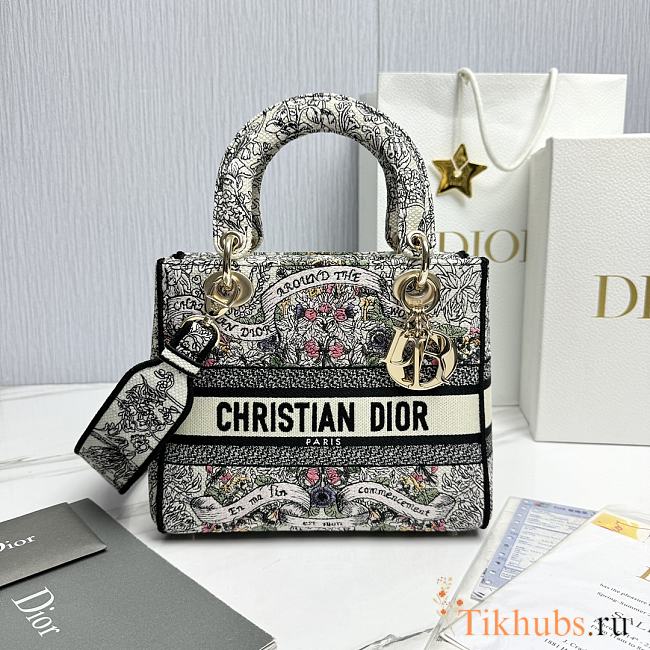 Dior Medium Lady D-Lite Bag Latte Multicolor 24x20x11cm - 1