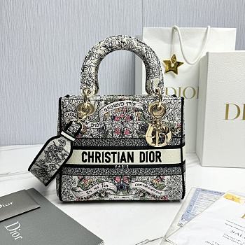 Dior Medium Lady D-Lite Bag Latte Multicolor 24x20x11cm